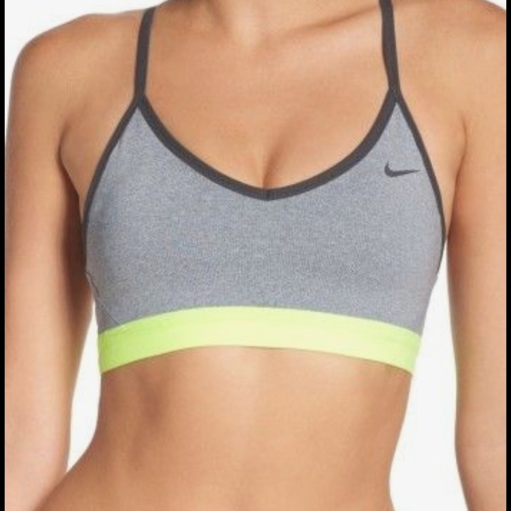 NIKE Indy Mesh Dri Fit Sports Bra Gray & Volt ** Large **  EUC!!